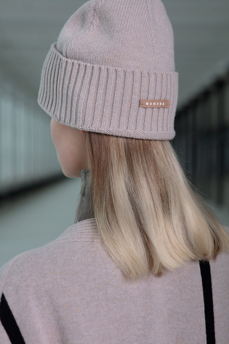 Grey beige extra fine merino beanie