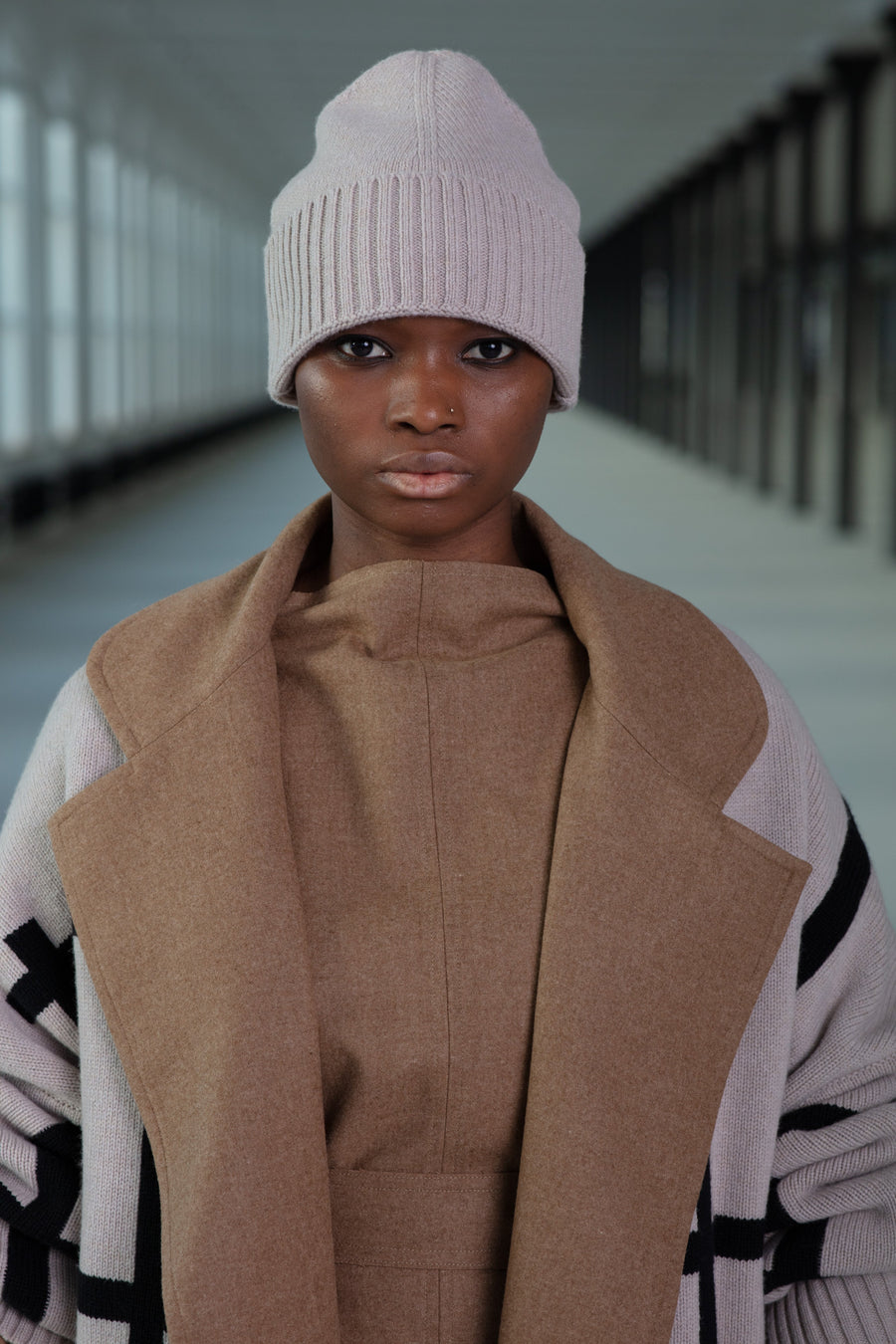 Grey beige extra fine merino beanie
