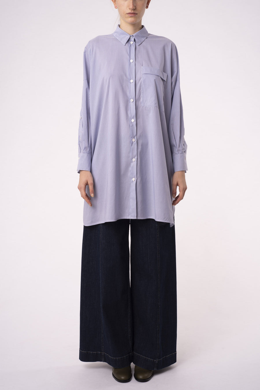 Striped luxury cotton open back shirt