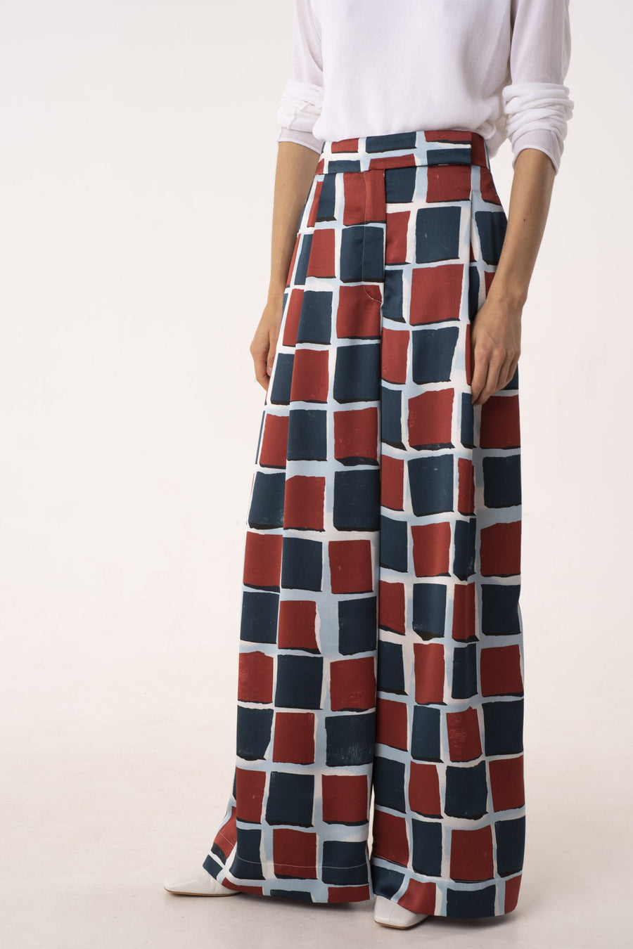 Printed satin wide leg pants