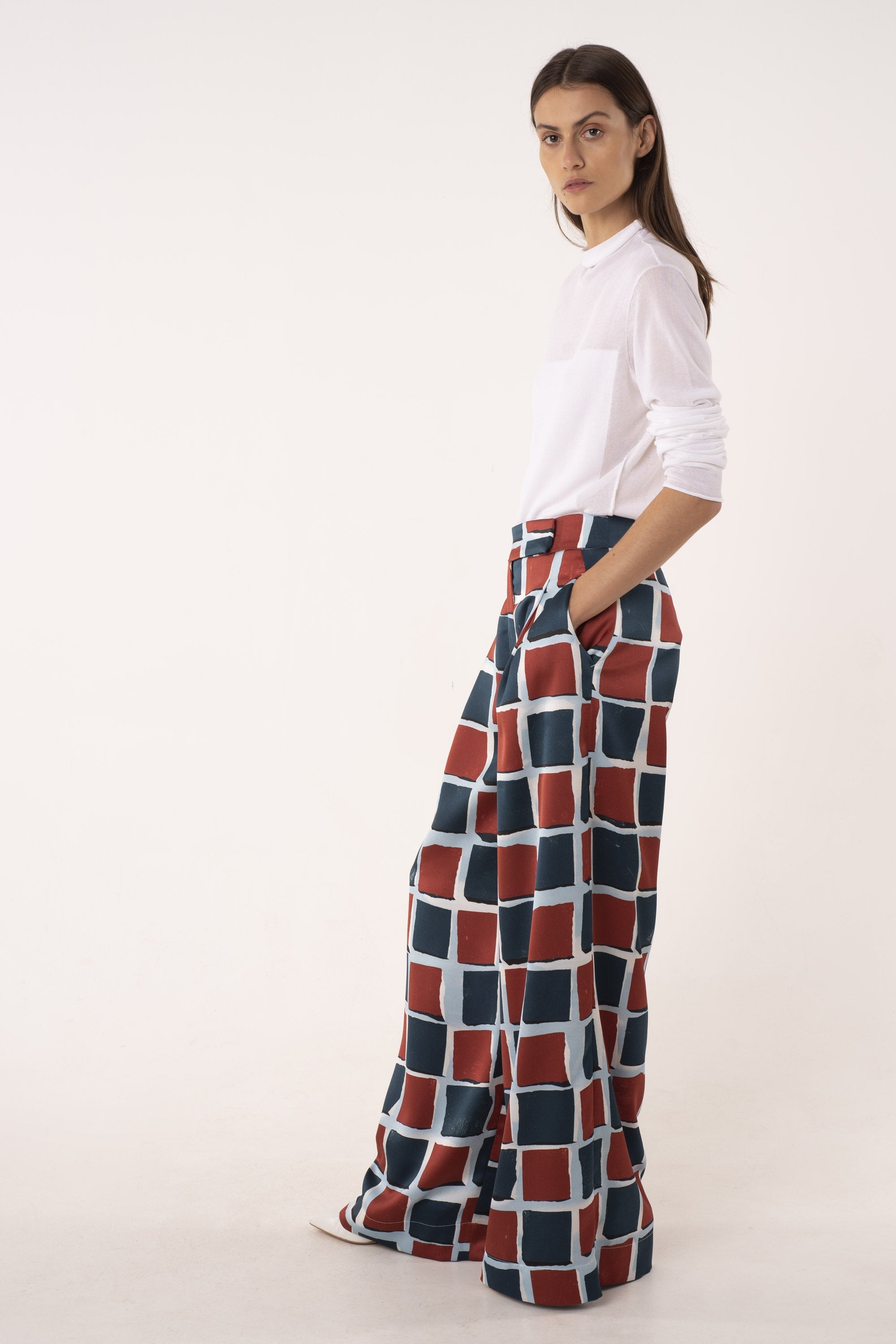 Printed satin wide leg pants