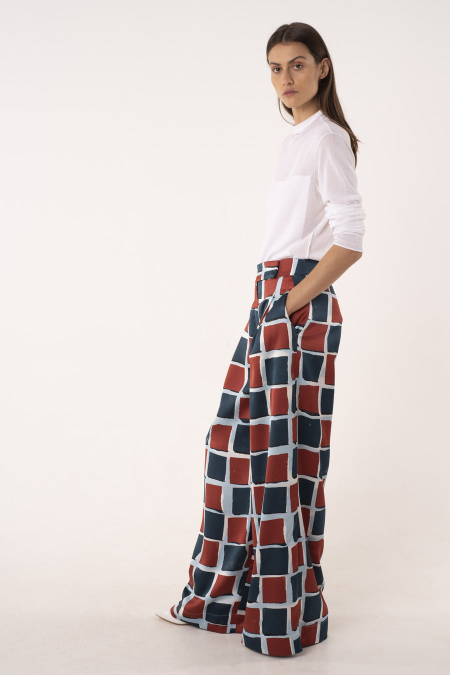 Printed satin wide leg pants