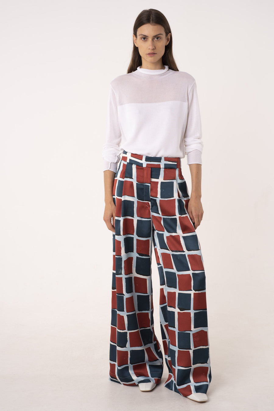 Printed satin wide leg pants