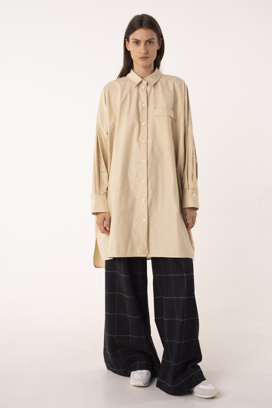 Egg shell luxury cotton open back shirt