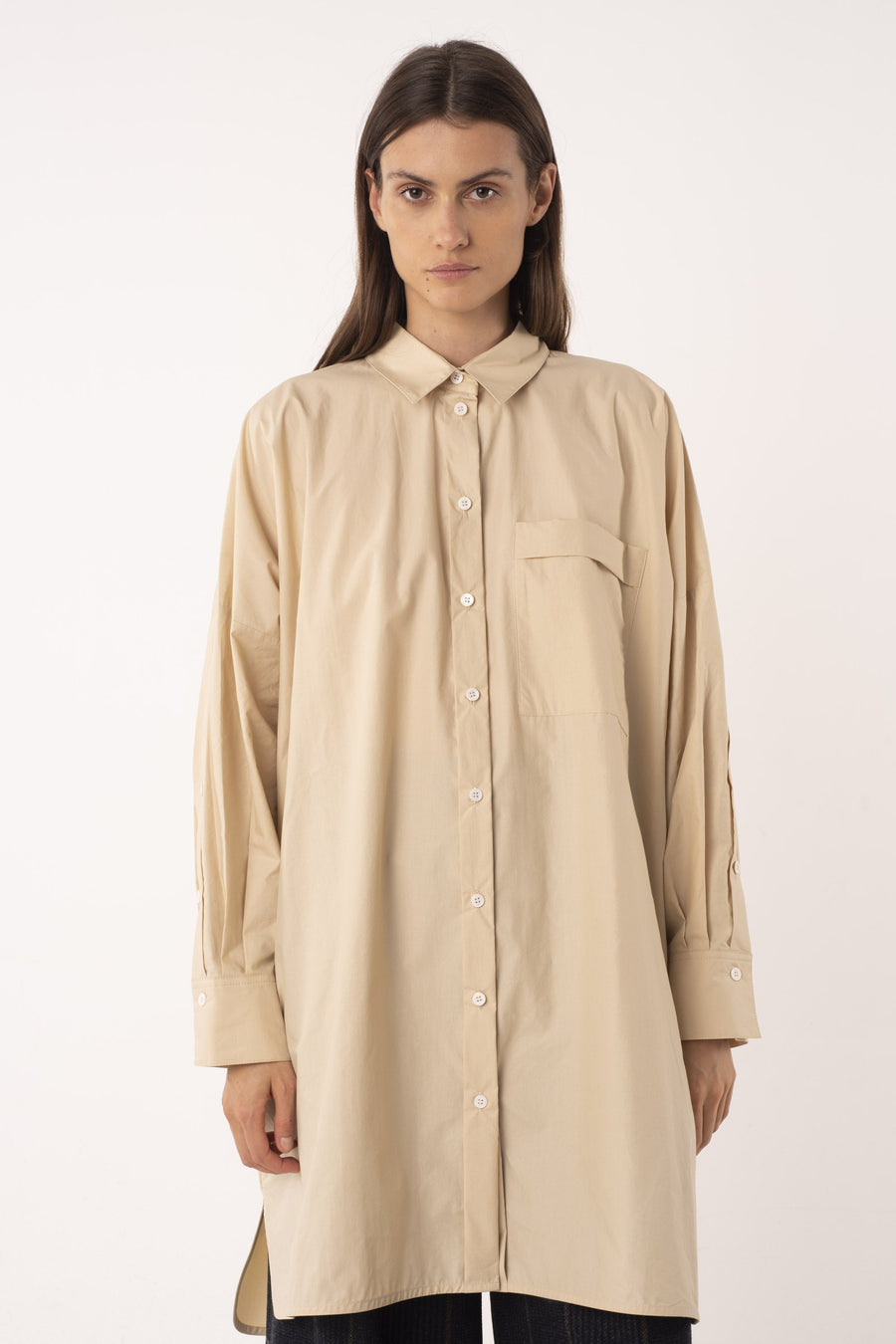 Egg shell luxury cotton open back shirt