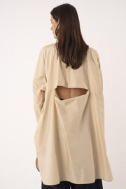 Egg shell luxury cotton open back shirt