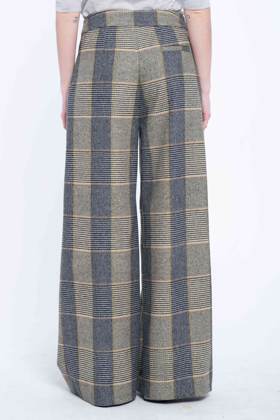 Widow pane wool suiting wide leg pants