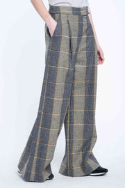 Widow pane wool suiting wide leg pants