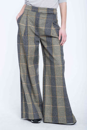 Widow pane wool suiting wide leg pants