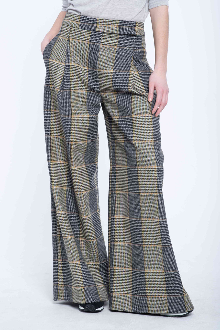 Widow pane wool suiting wide leg pants