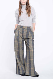 Widow pane wool suiting wide leg pants
