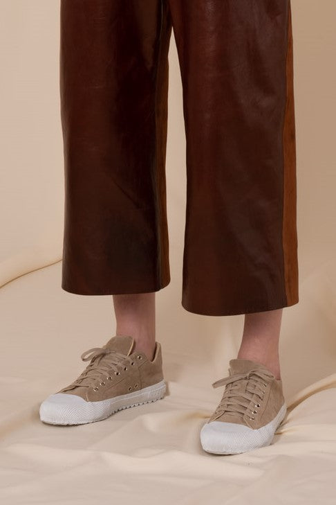 Mouton beige split calf suede leather sneakers