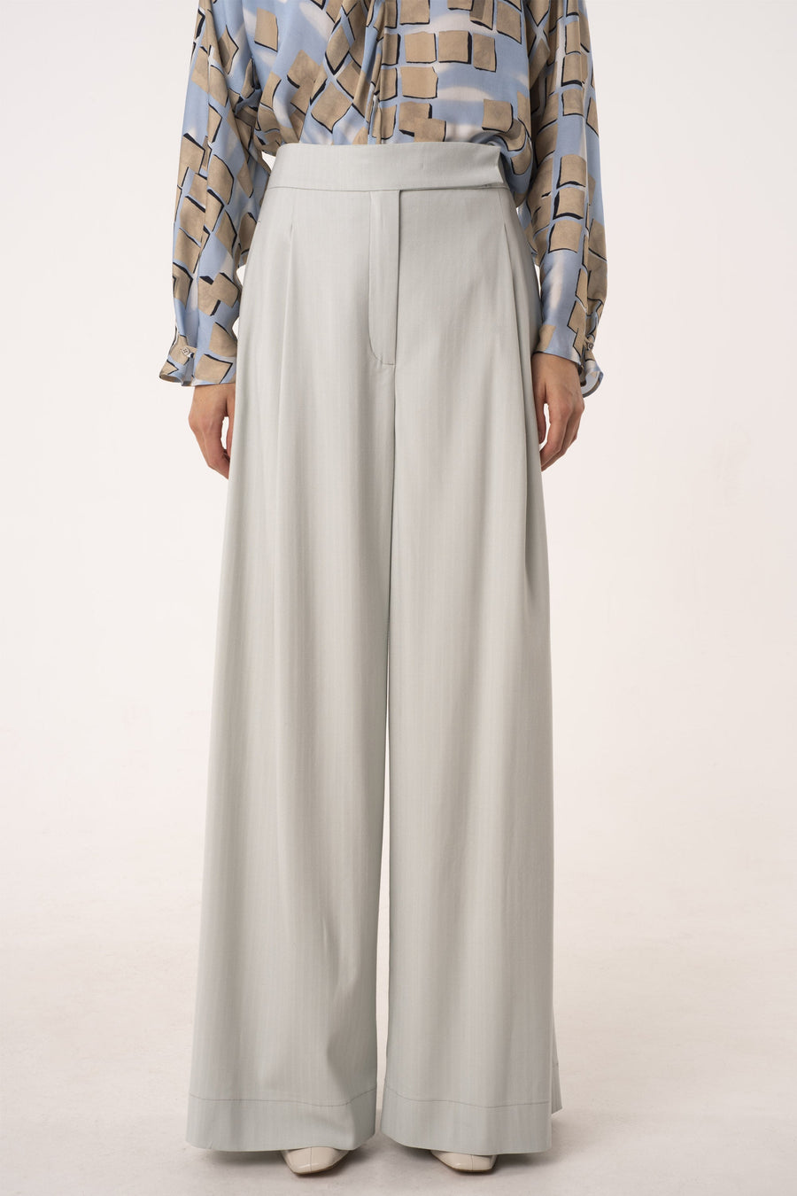 Sage viscose&wool high waisted wide pants