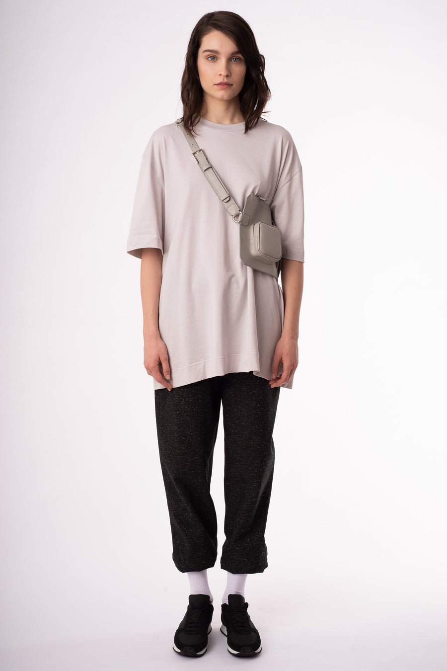 Grey leather belt bag