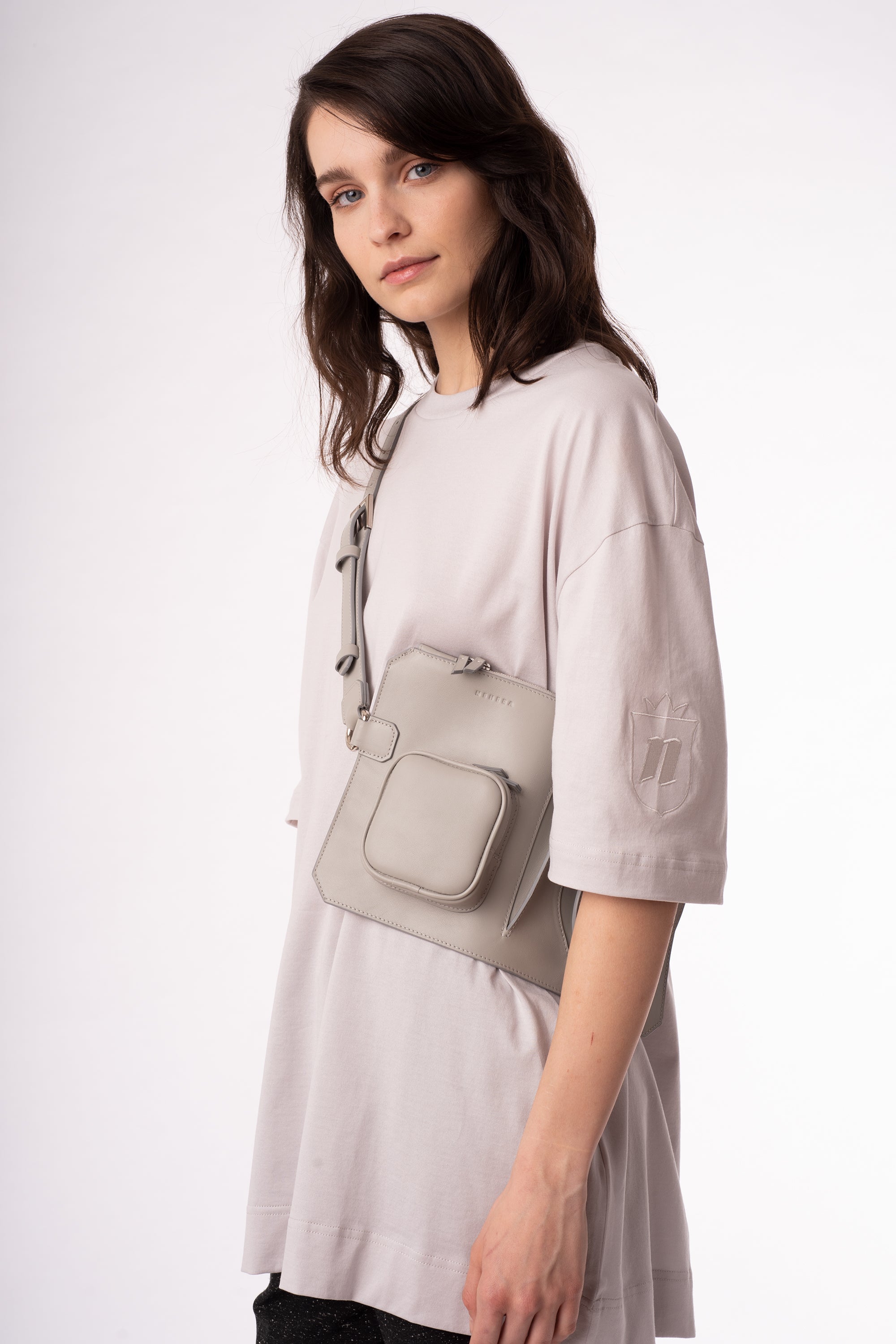 Grey leather belt bag