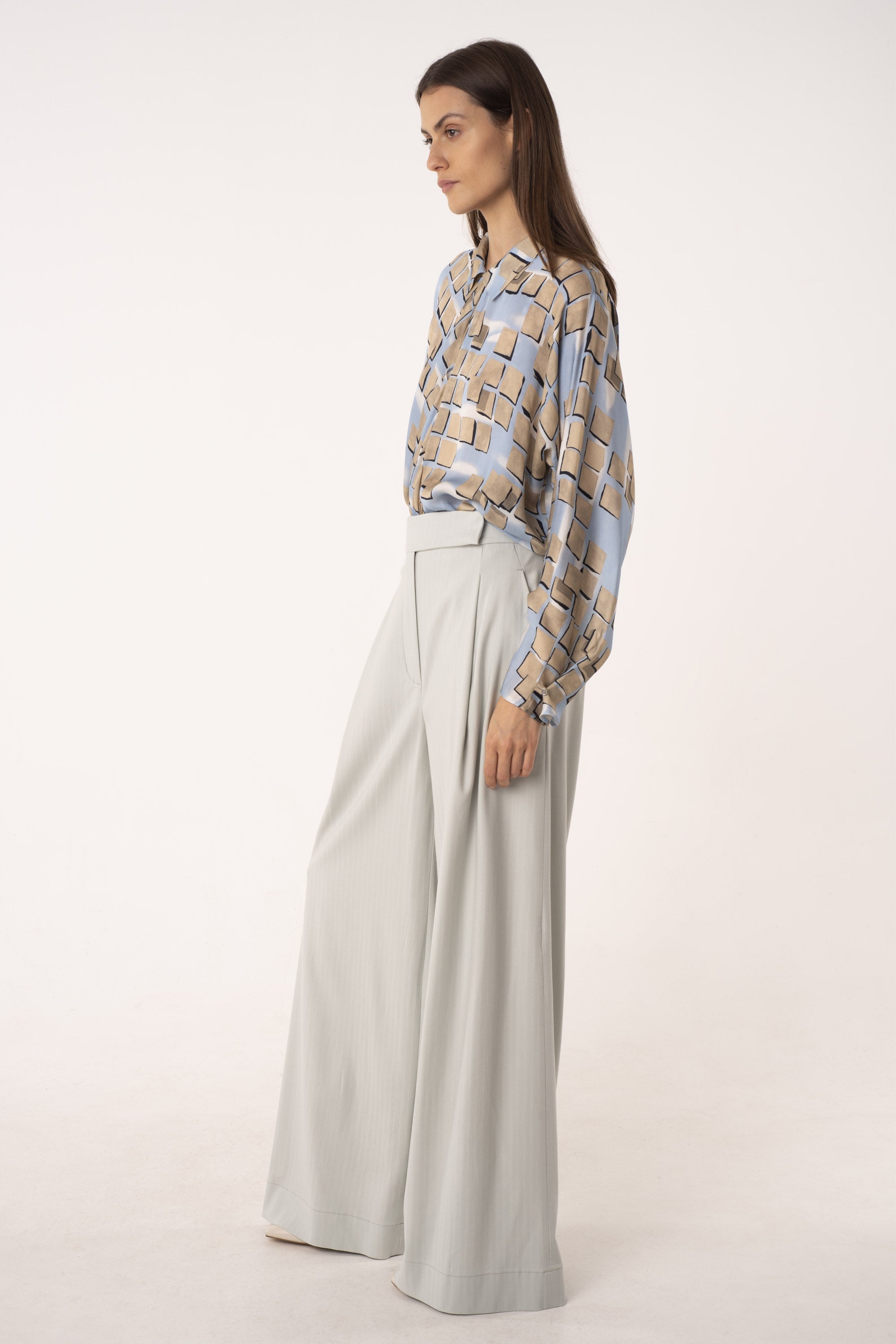 Sage viscose&wool high waisted wide pants