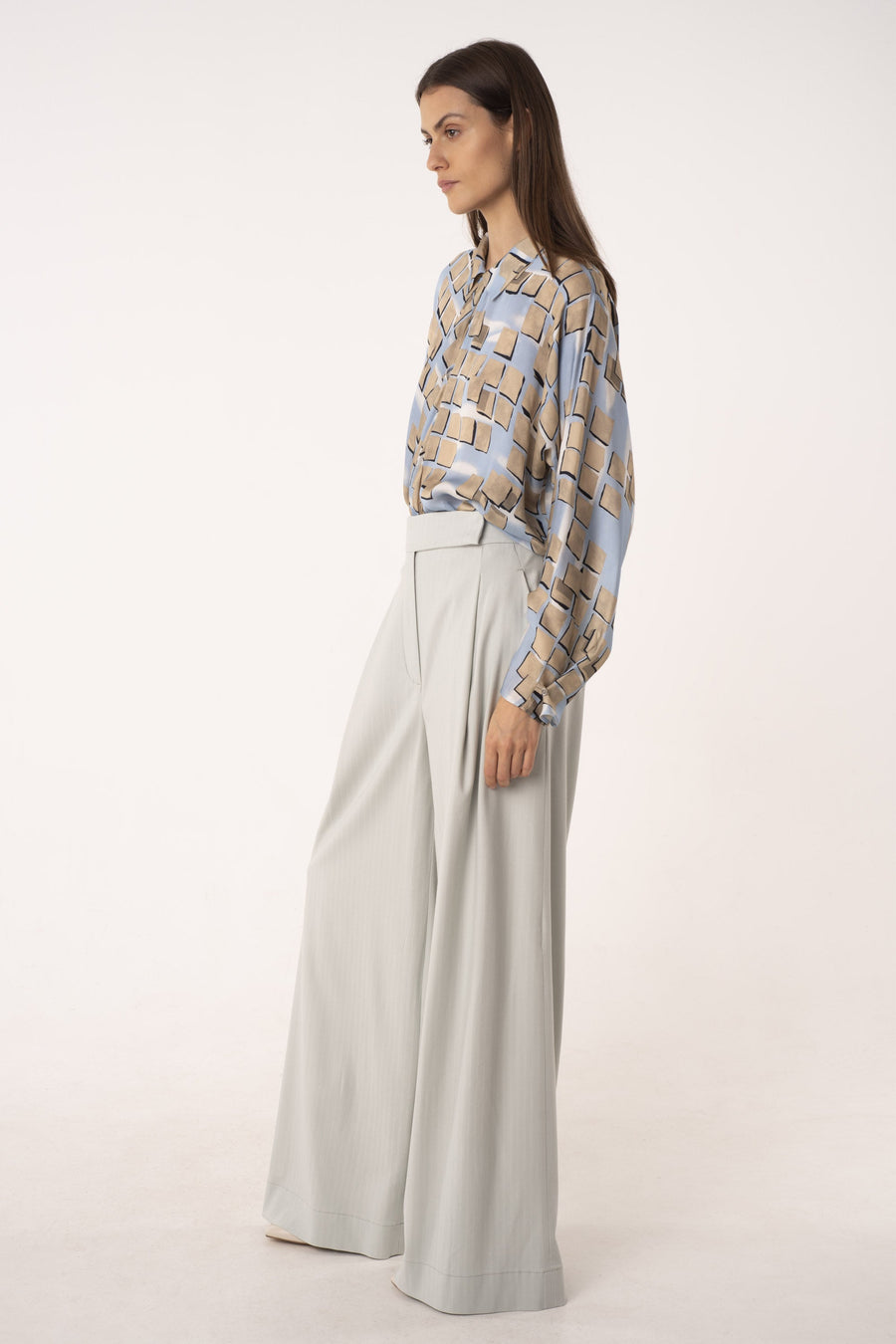 Sage viscose&wool high waisted wide pants