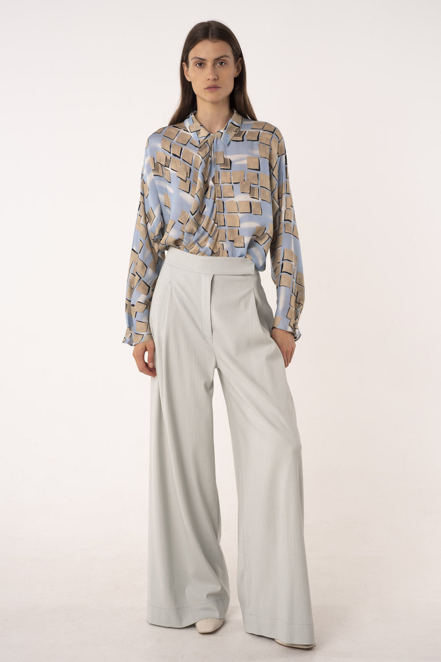 Sage viscose&wool high waisted wide pants