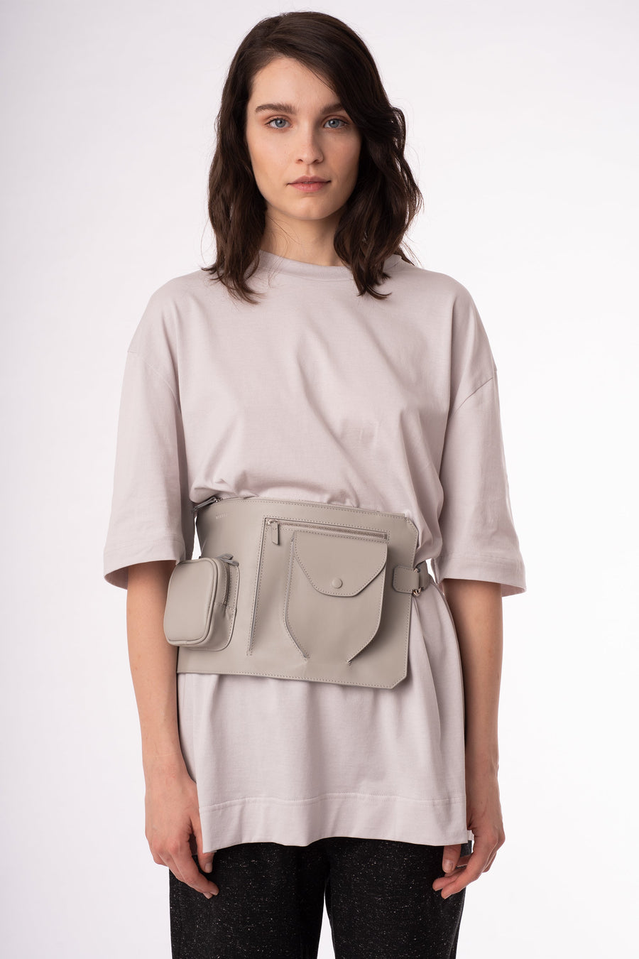 Grey leather belt bag