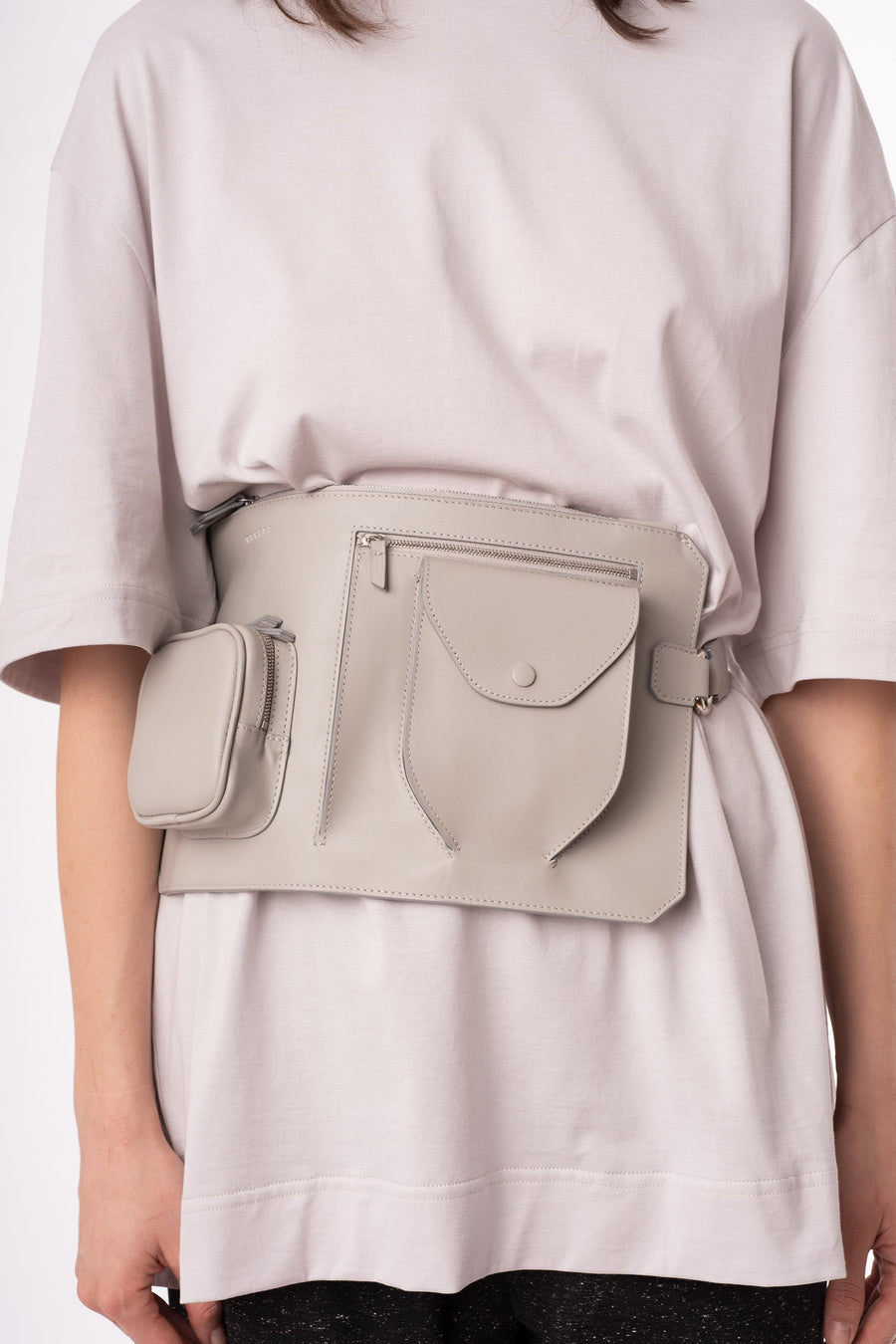 Grey leather belt bag