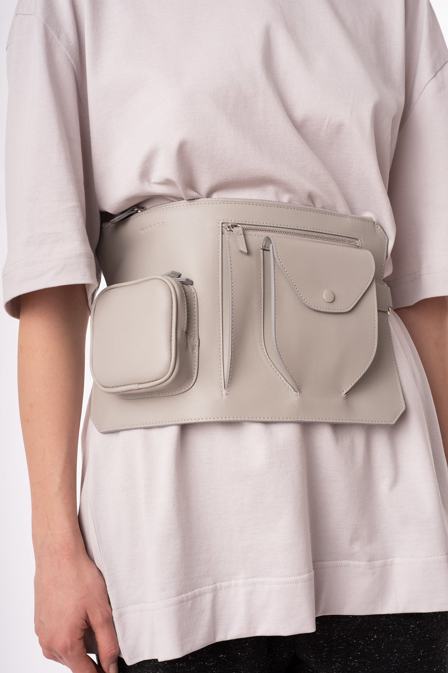 Grey leather belt bag