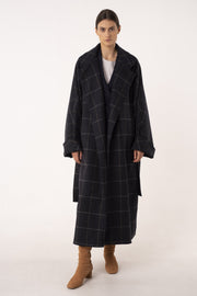 Dark blue wool wrap coat