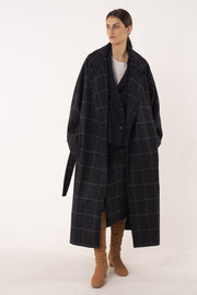 Dark blue wool wrap coat