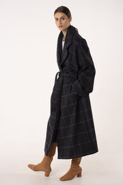 Dark blue wool wrap coat