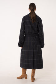 Dark blue wool wrap coat