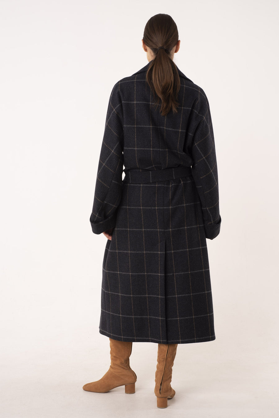 Dark blue wool wrap coat