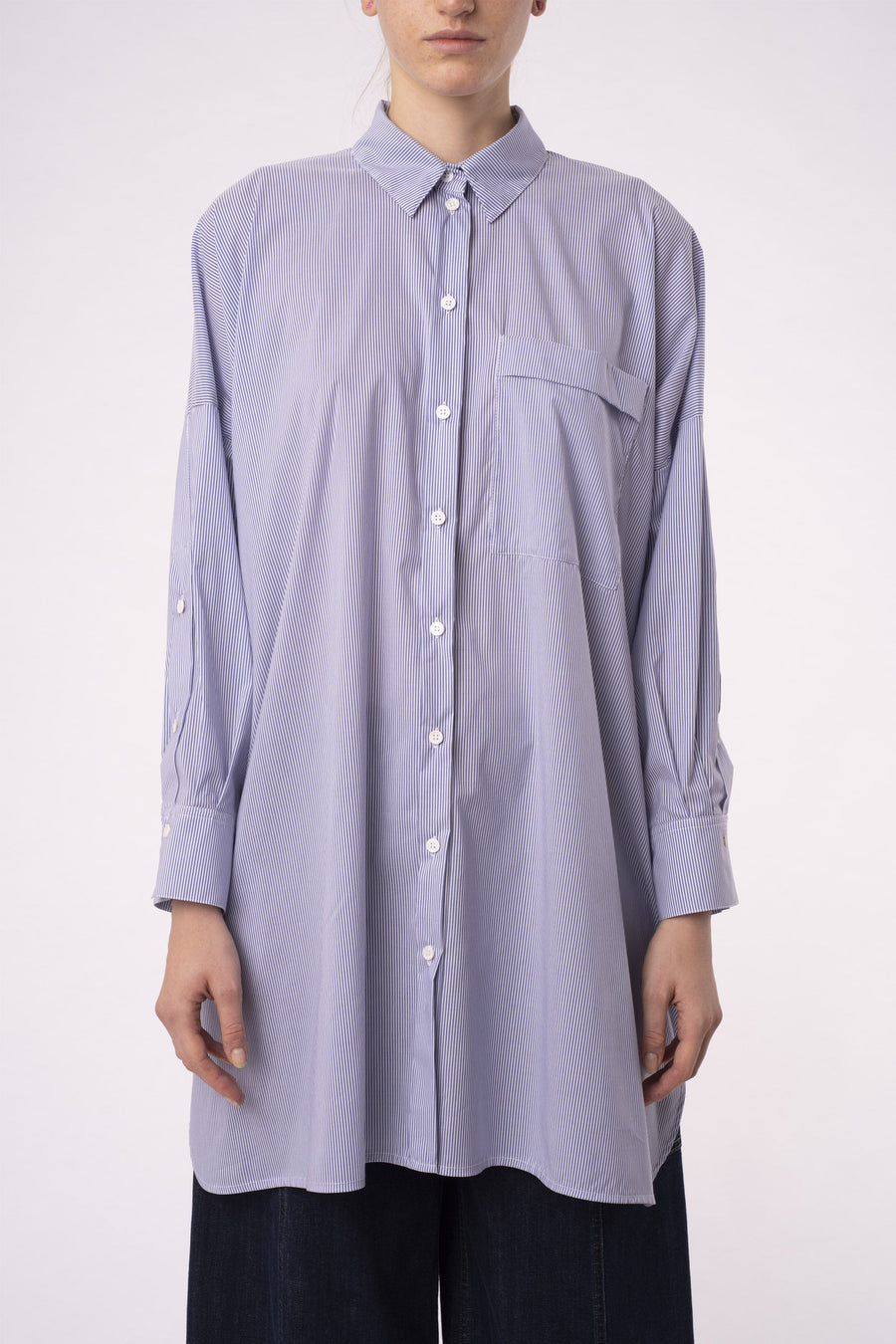 Striped luxury cotton open back shirt