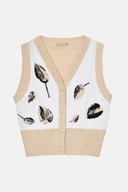Beige extra fine merino printed vest