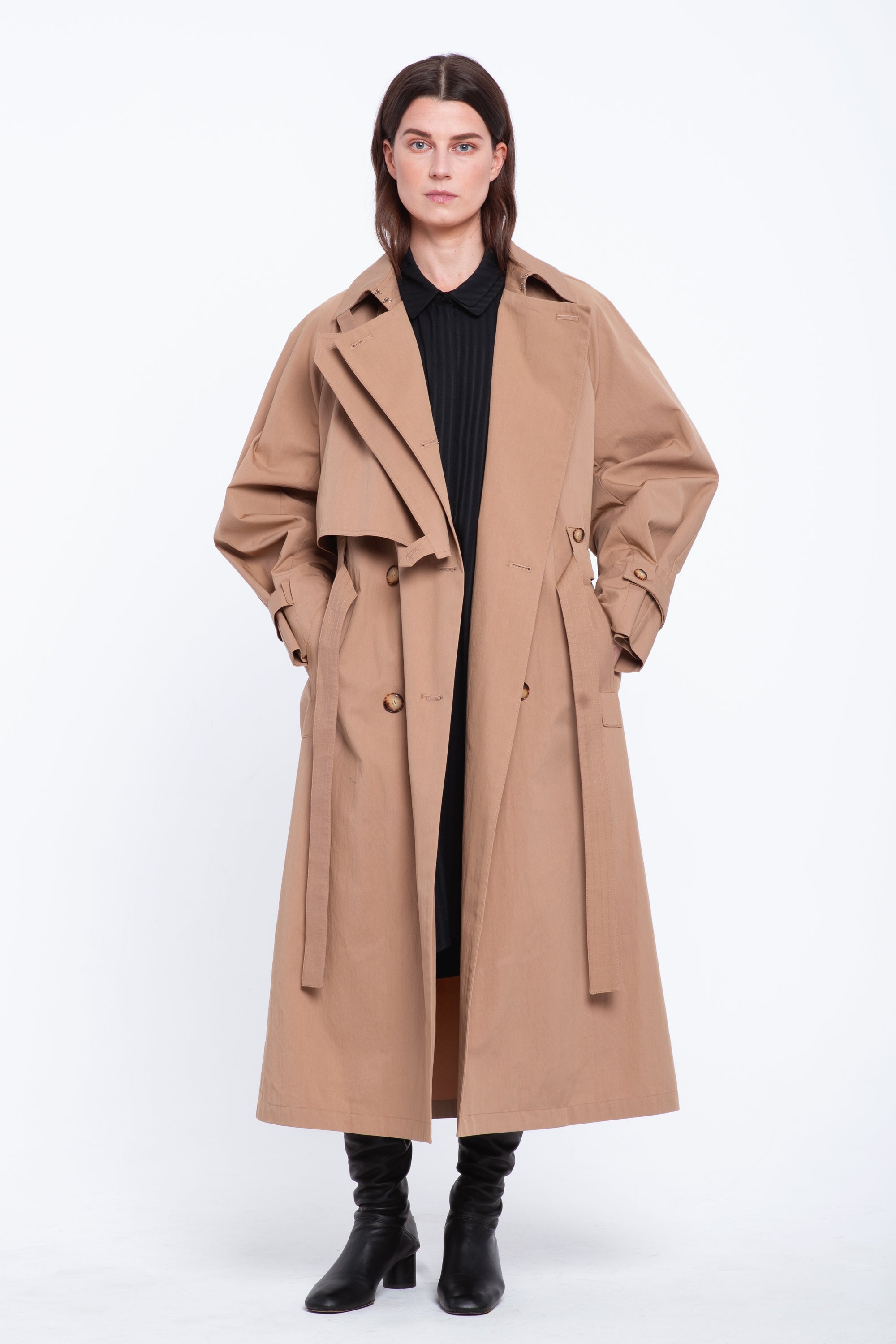 Beige cotton twill trench coat