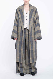 Widow pane wool suiting wrap coat