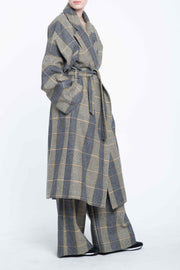 Widow pane wool suiting wrap coat