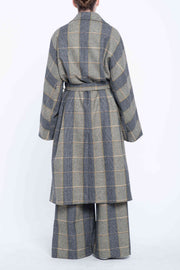 Widow pane wool suiting wrap coat