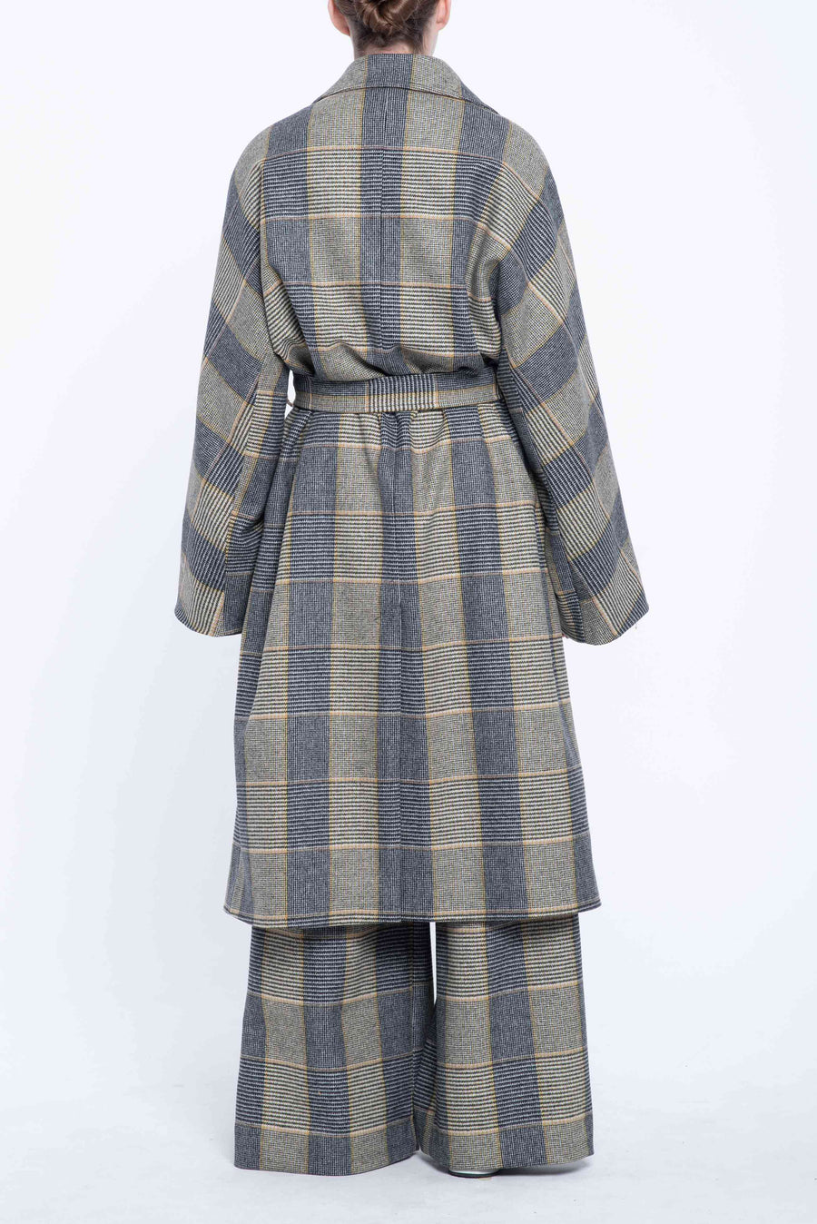 Widow pane wool suiting wrap coat