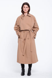 Beige cotton twill trench coat