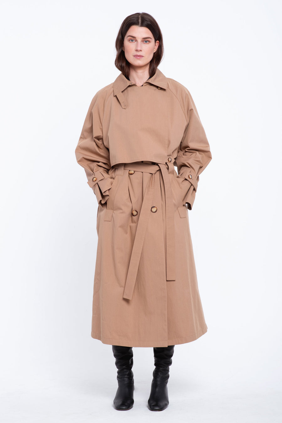 Beige cotton twill trench coat