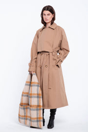 Beige cotton twill trench coat