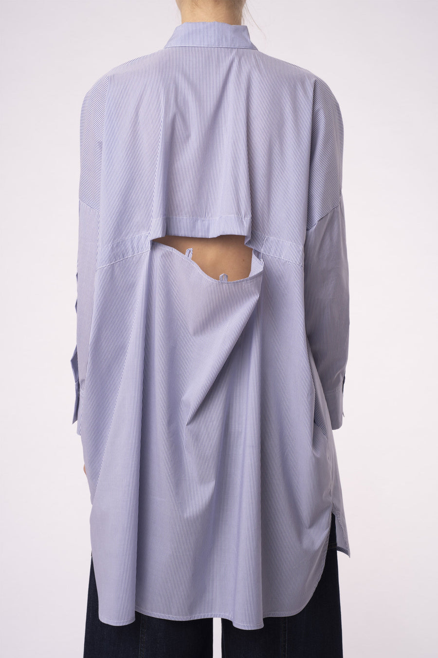 Striped luxury cotton open back shirt