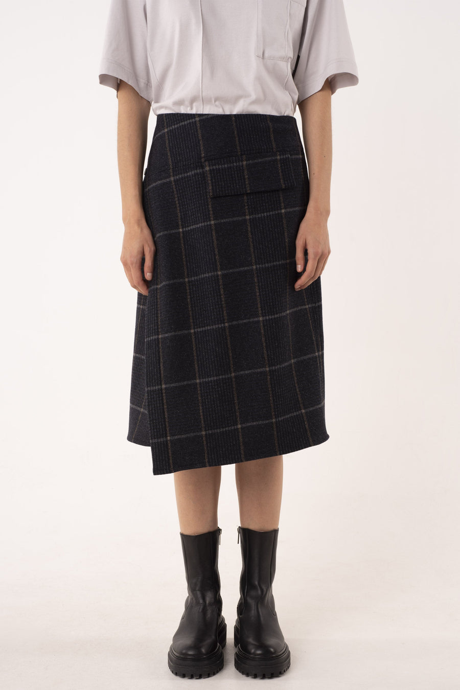 Dark blue wool asymmetric skirt