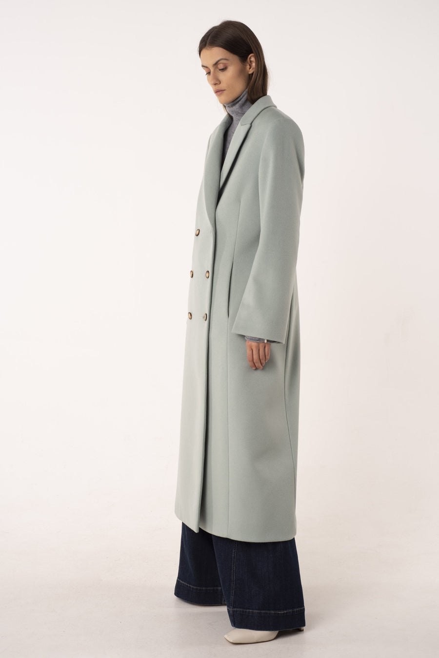 Sage wool and cashmere tailored coat