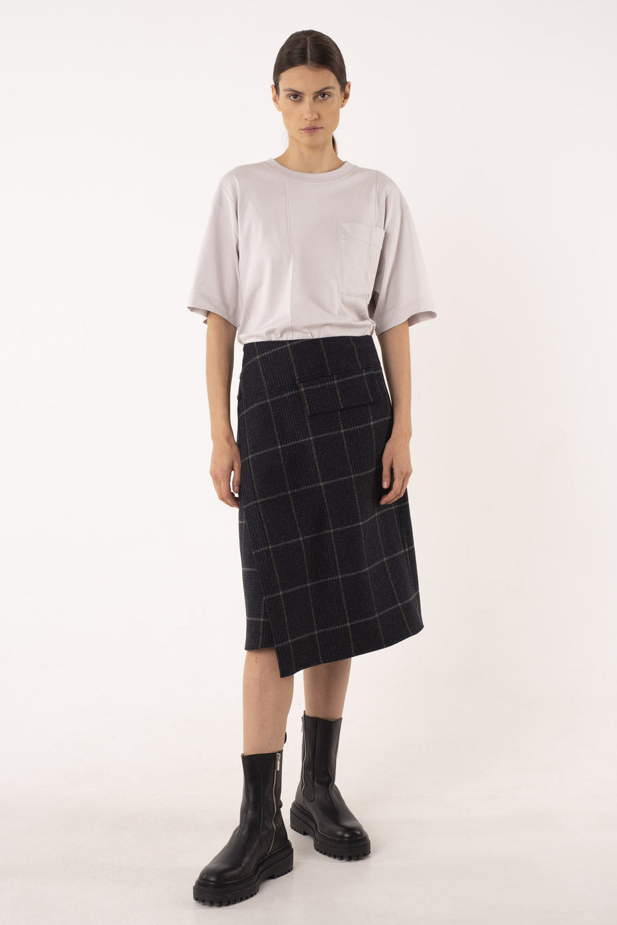 Dark blue wool asymmetric skirt
