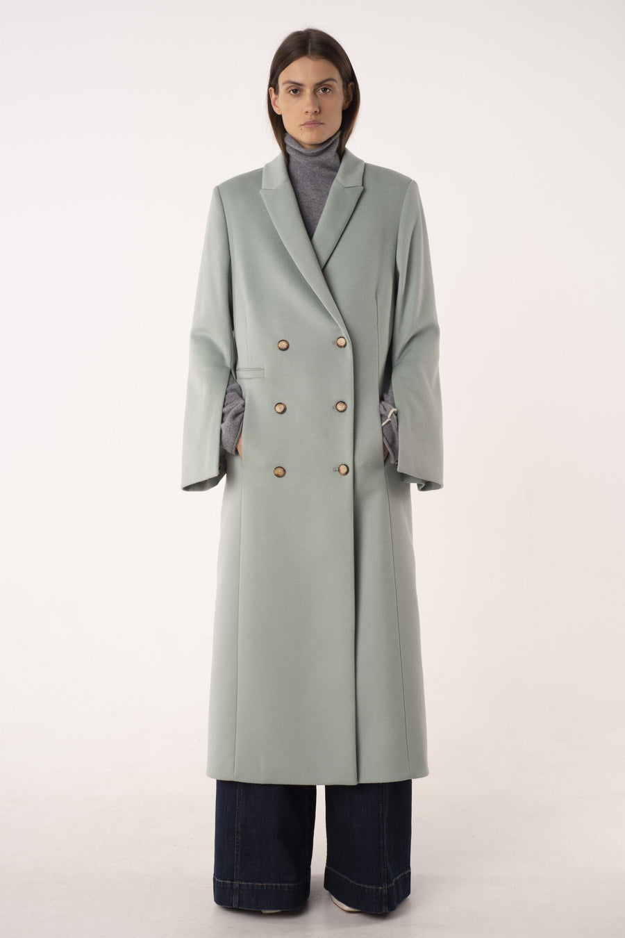 Sage wool and cashmere tailored coat