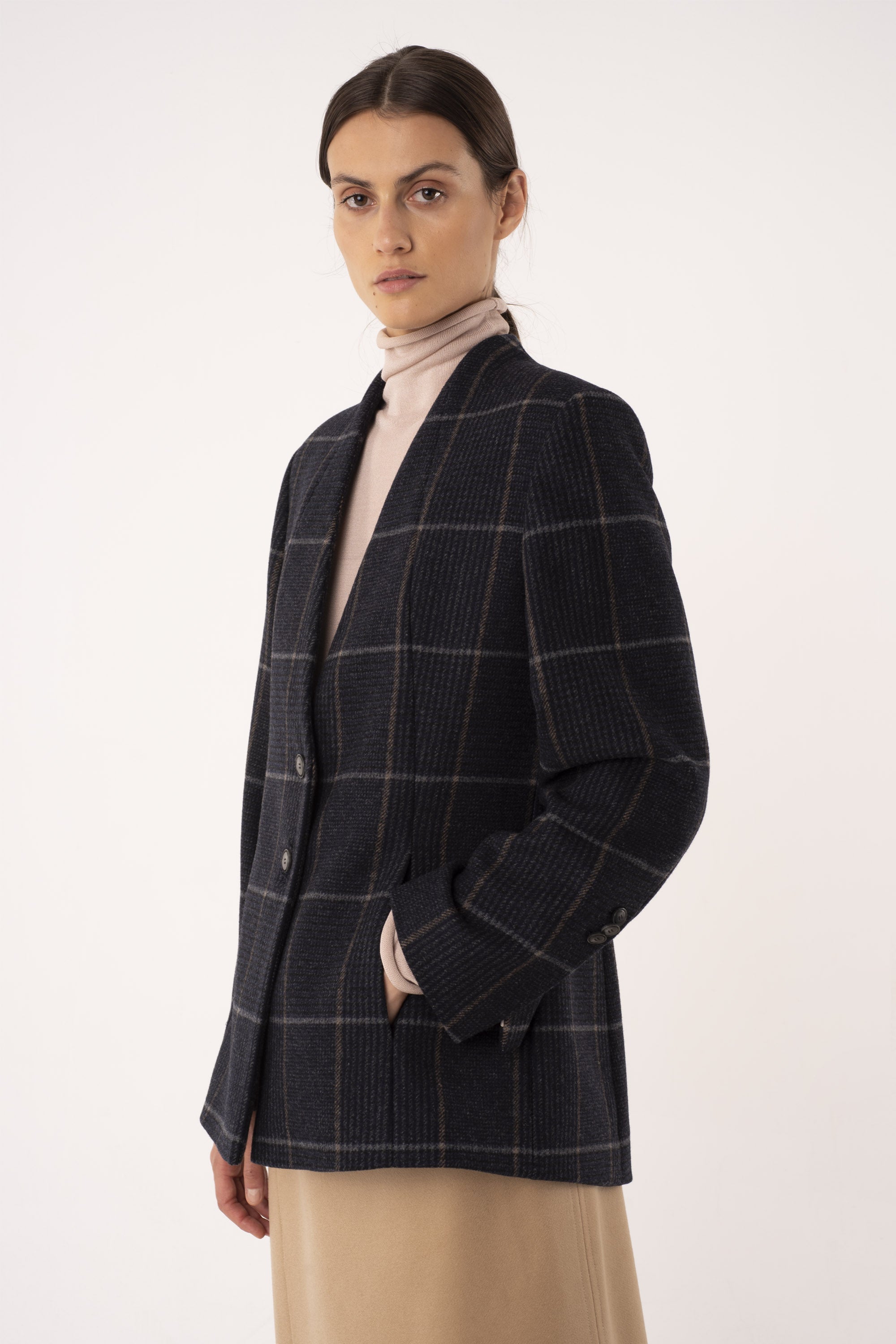 Dark blue wool widow pane jacket