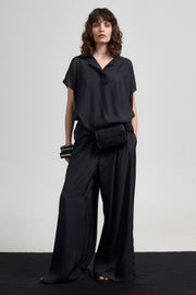 Black calf leather multi-strap bag
