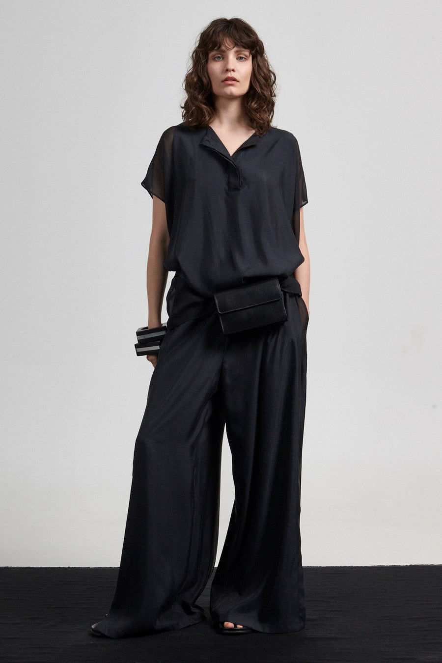 Black calf leather multi-strap bag