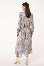Powder blue printed wrap dress