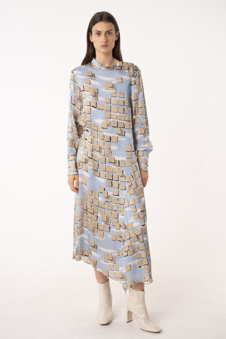Powder blue printed wrap dress